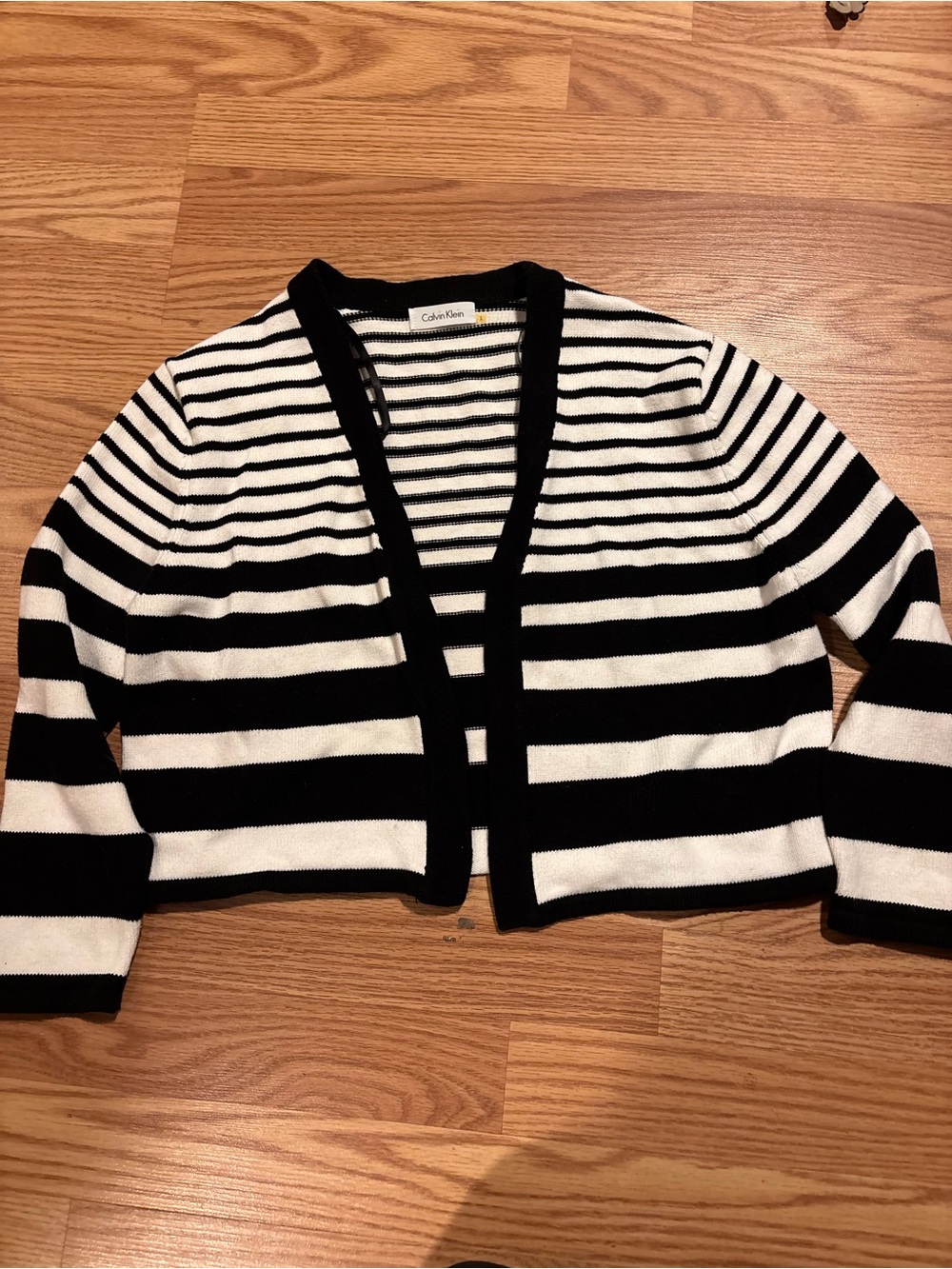 Calvin Klein Black & White Striped Open-Front Cardigan size large